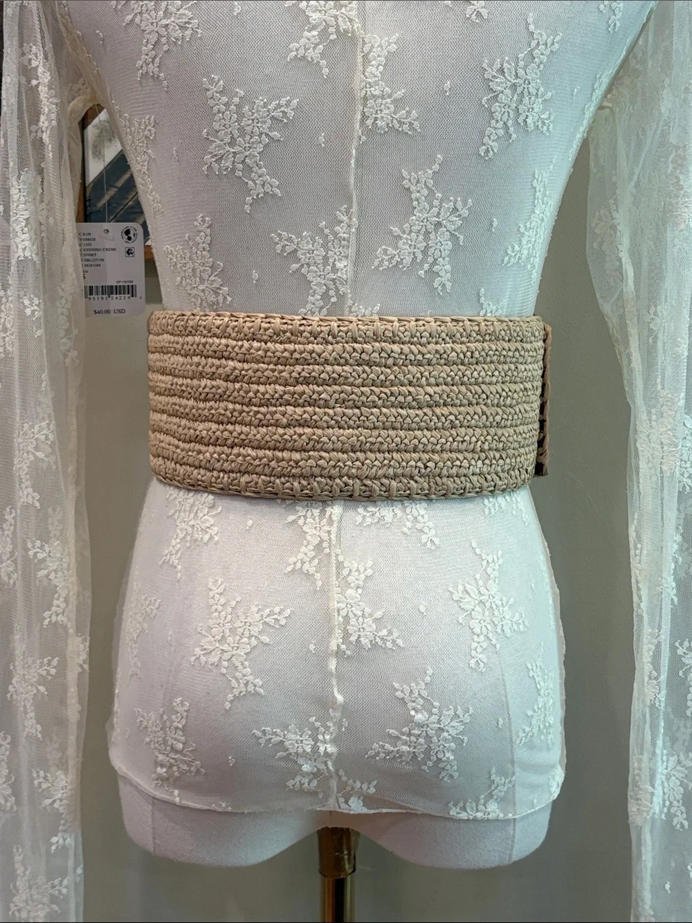 Polo Ralph Lauren Reversible Faux-Raffia Wide Leather Stitch Corset Belt Small